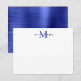Glam Brushed Metal Royal Blue Classic Monogram Mitteilungskarte