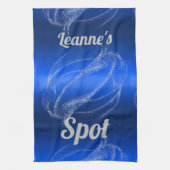 Glam Brushed Metal und Glitzer Blue Monogram | Geschirrtuch (Vertikal)