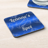 Glam Brushed Metal und Glitzer Blue Monogram | Getränkeuntersetzer (Linke Seite)