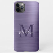 Glam Brushed Metallic Midnight Lila Monogram iPhone Hülle (Rückseite)