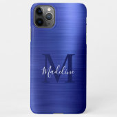 Glam Brushed Metallic Royal Blue Monogram iPhone Hülle (Rückseite)