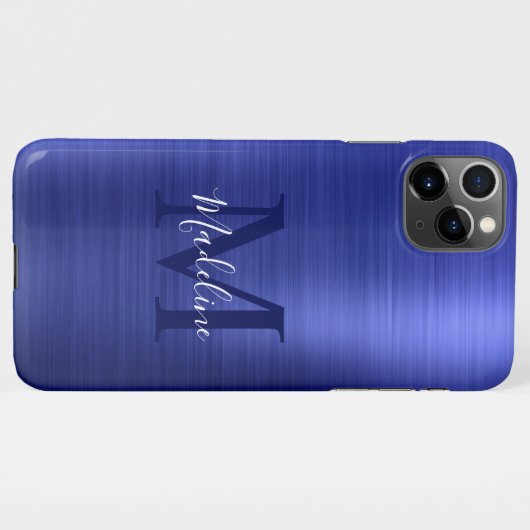 Glam Brushed Metallic Royal Blue Monogram iPhone Hülle (Rückseite (Horizontal))