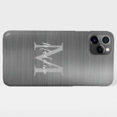 Glam Brushed Metallic Silver Gray Monogram iPhone Hülle (Rückseite (Horizontal))