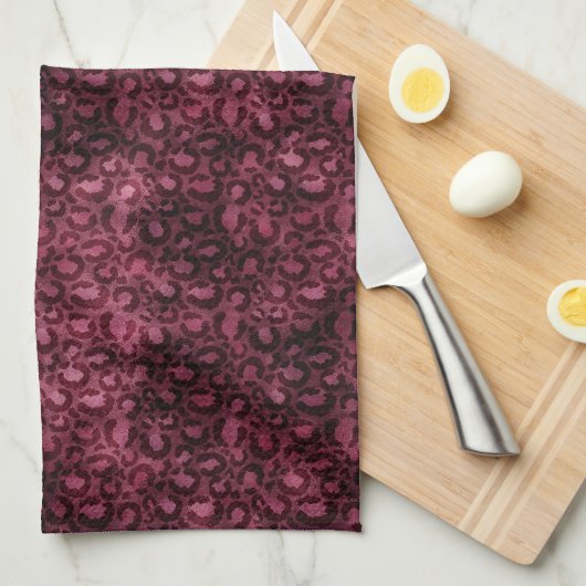 Glam-Burgund-Leopard-Druck Geschirrtuch (Viertel Falte)