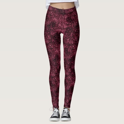 Glam-Burgund-Leopard-Druck Leggings (Vorderseite)