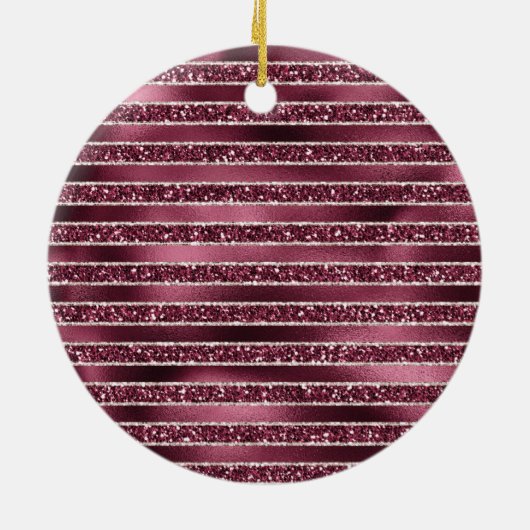Glam Burgund Rote Rose Pinselstrich Glitzer Keramik Ornament (Hinten)