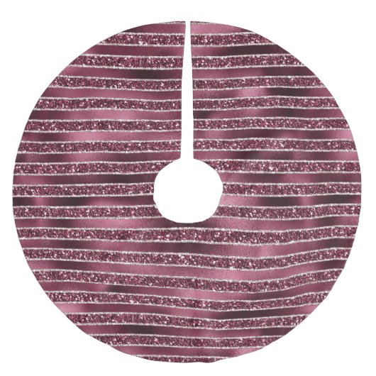 Glam Burgund Rote Rose Pinselstrich Glitzer Polyester Weihnachtsbaumdecke (Vorderseite)