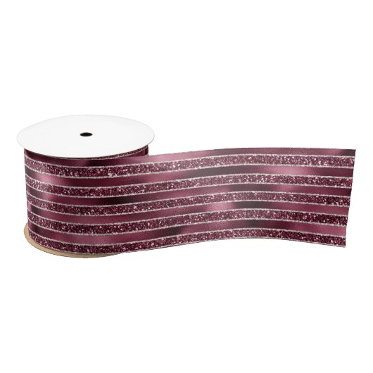 Glam Burgund Rote Rose Pinselstrich Glitzer Satinband (Spule)