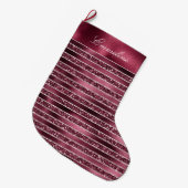 Glam Burgund Roter Glitzer Streifen Großer Weihnachtsstrumpf (Vorderansicht (hängend))