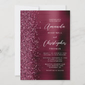 Glam Burgundy Brushed Metal QR Code Wedding Einladung (Vorderseite)