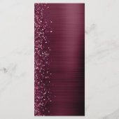 Glam Burgundy Glitzer Brushed Metal Wedding Menükarte (Rückseite)