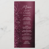 Glam Burgundy Glitzer Brushed Metal Wedding Menükarte (Vorderseite)