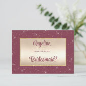 Glam burgundy gold Glitzer confetti Bridesmaid Einladung (Stehend Vorderseite)