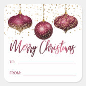 Glam Burgundy Gold Ornaments Frohe Weihnachten Quadratischer Aufkleber (Vorderseite)