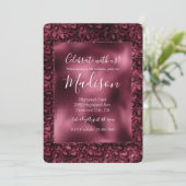 Glam Burgundy Leopard Print Einladung (Stehend Vorderseite)
