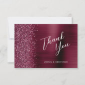 Glam Burgundy Metallic Wedding Flat Vielen Dank Karte (Vorderseite)