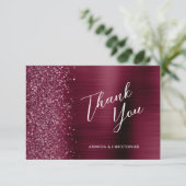 Glam Burgundy Metallic Wedding Flat Vielen Dank Karte (Stehend Vorderseite)