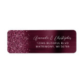Glam Burgundy Metallic Wedding Rücksendeadresse (Vorne)