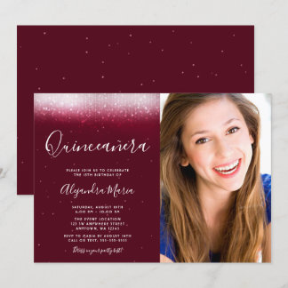 Glam Burgundy Quinceanera Foto Einladung