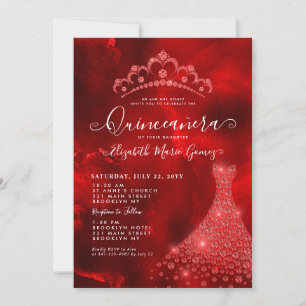 Glam Burgundy Red Diamond Tiara Kleid Quinceanera Einladung