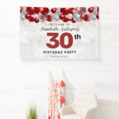 Glam Burgundy Red Silver Balloon Glitzer Willkomme Banner (InSitu)