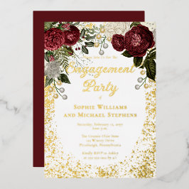 Glam Burgundy Rose Floral Engagement Party Folieneinladung