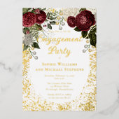 Glam Burgundy Rose Floral Engagement Party Folieneinladung (Vorderseite)