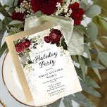 Glam Burgundy Rose Floral Weihnachtsfeier Einladung<br><div class="desc">Elegante und klassische dunkelrote und bordeauxrote Rose mit Samen-Perlen auf einem Spritzer sepia-farbenen Rahmen "Holiday Party" Weihnachtsdesign von Holiday Hearts Designs.</div>