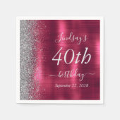 Glam Burgundy Silver Glitzer 40. Geburtstag Party Serviette (Vorderseite)