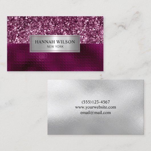 Glam Burgundy Sparkle Glitzer Business Card Visitenkarte (Vorne/Hinten)
