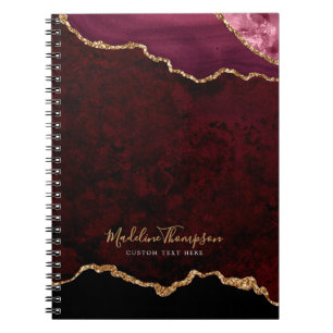 Glam Burgundy Velvet Agate Geode Gold Script Notizblock