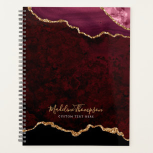 Glam Burgundy Velvet Agate Geode Gold Script Planer