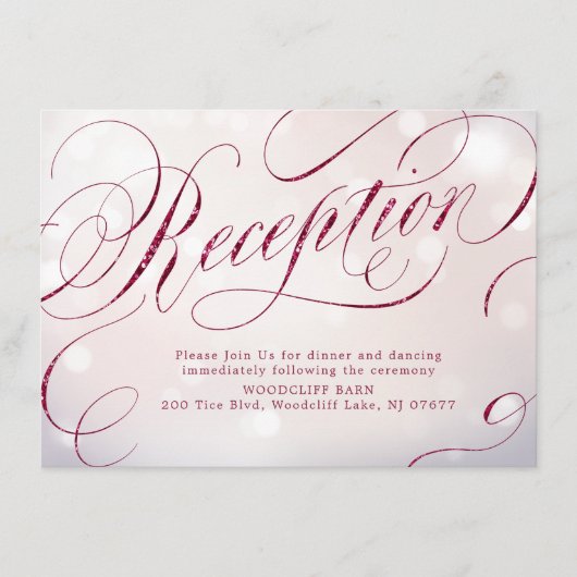 Glam burgundy Vintag Kalligraphie Empfang Begleitkarte (Vorderseite)
