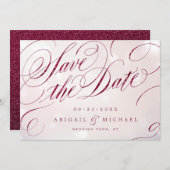 Glam burgundy Vintage Kalligraphie Save the Date (Vorne/Hinten)