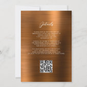 Glam Burnt Orange Brushed Metal QR Code Wedding Einladung (Rückseite)