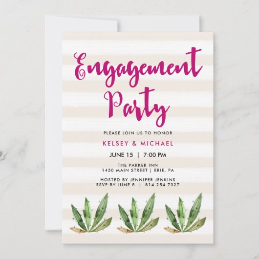 Glam Cactus Engagement Party Einladung (Vorderseite)