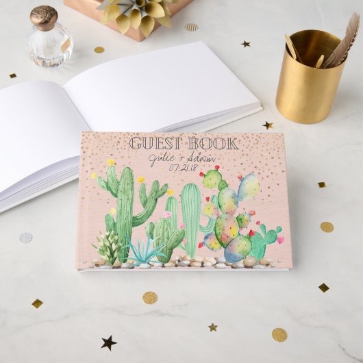 Glam Cactus Wedding Custom Guest Book Gästebuch (Vorderseite Offen)