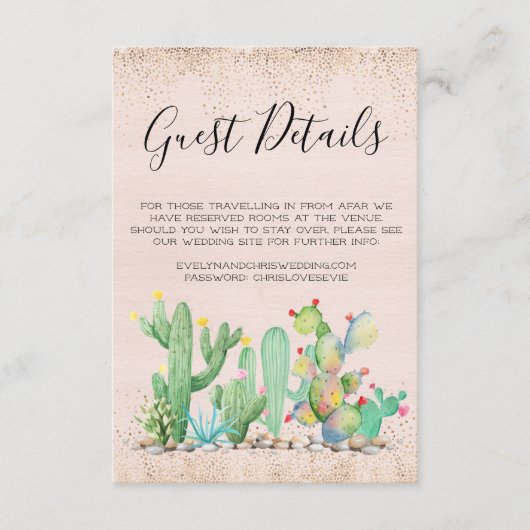 Glam Cactus Wedding Guest Details Card Begleitkarte (Vorderseite)