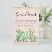Glam Cactus Wedding Guest Details Card Begleitkarte (Stehend Vorderseite)