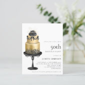 Glam Cake Florals Gold Black 50. Einladung (Stehend Vorderseite)