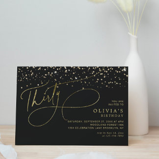 Glam Calligraphy Black Gold Confetti 30. Geburtsta Einladung