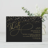 Glam Calligraphy Black Gold Confetti 30. Geburtsta Einladung (Stehend Vorderseite)