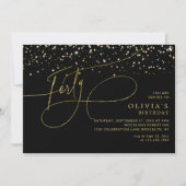 Glam Calligraphy Black Gold Confetti 40. Geburtsta Einladung (Vorderseite)