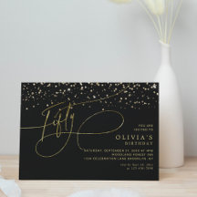 Glam Calligraphy Black Gold Confetti 50. Geburtsta