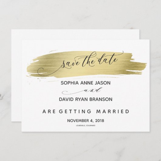Glam Calligraphy Gold Stroke Save the Date (Vorne/Hinten)
