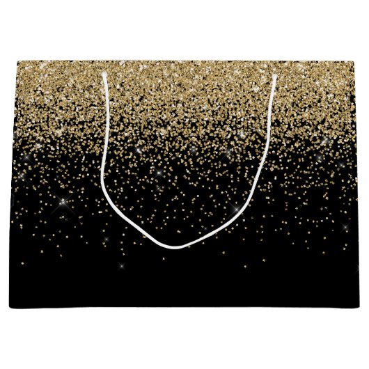 Glam Cascades Gold Glitzer Black Background Große Geschenktüte (Vorderseite)