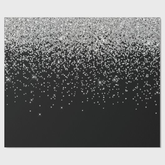 Glam Cascades of Silver Glitzer Black Background Geschenkpapier (Flach)