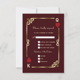 Glam Casino Gold Deep Burgundy Art Deco Wedding RSVP Karte