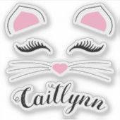 Glam Cat Face Name Aufkleber (Vorderseite)