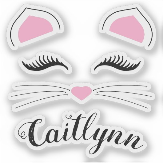 Glam Cat Face Name Aufkleber (Vorderseite)